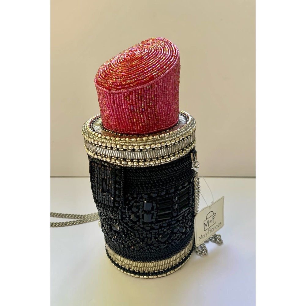 Mary Frances Lipstick First Crossbody Beaded Black Purse Bag Handbag NEW